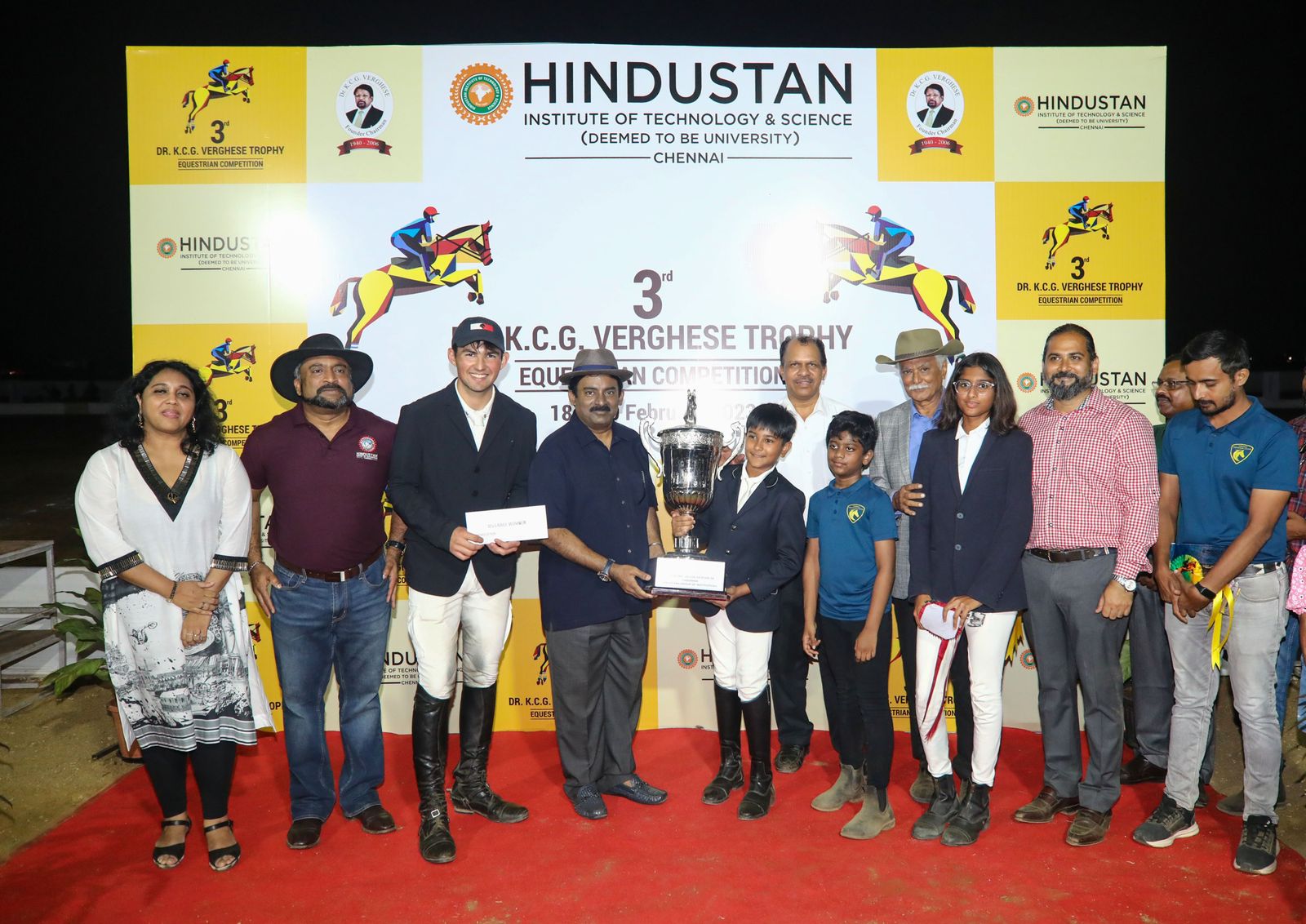 Dr. KCG Verghese Rolling Trophy presented to Chennai Equitation Centre by Dr. Anand Jacob Verghese, Chancellor, HITS