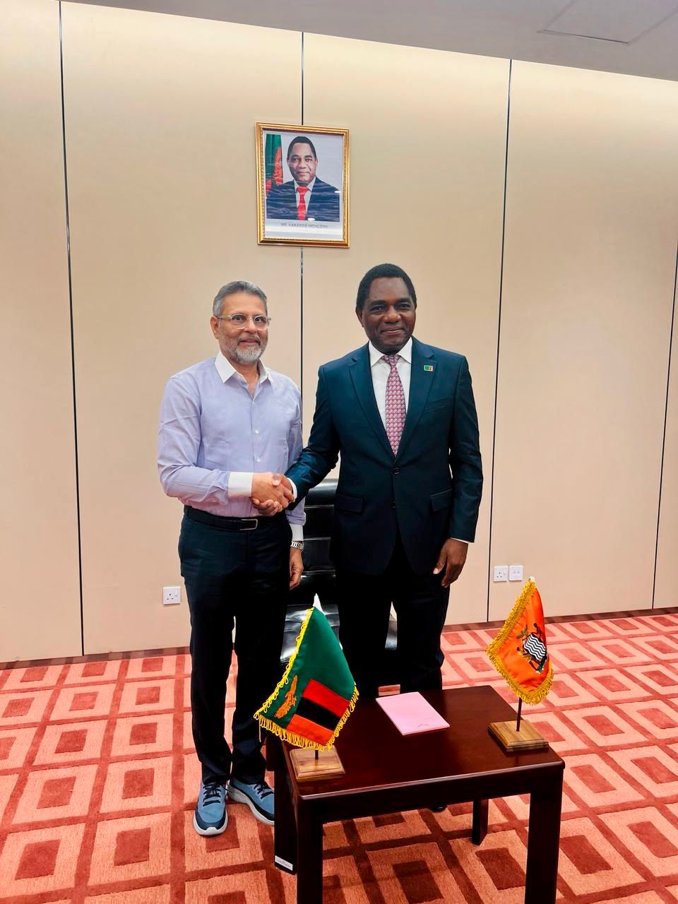 Chenraj Roychand meets The president of the Republic of Zambia